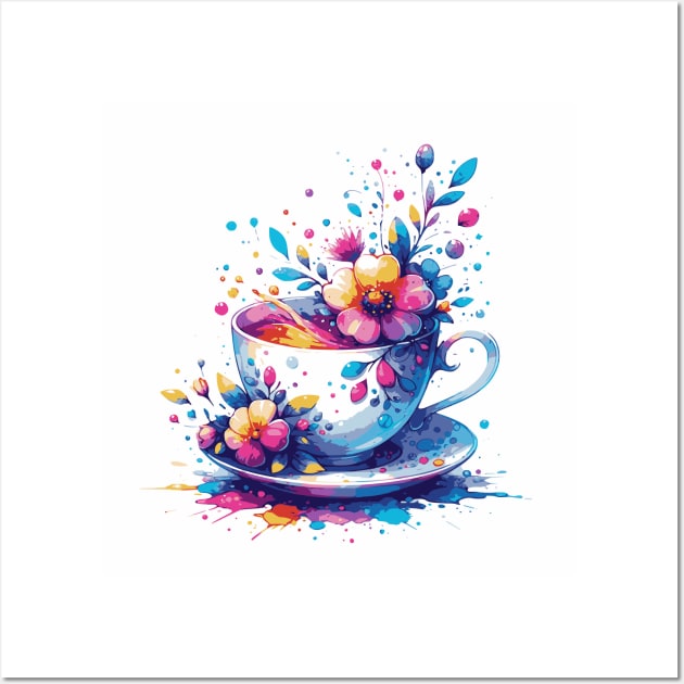 Whimsical Teacup With Flowers Wall Art by get2create